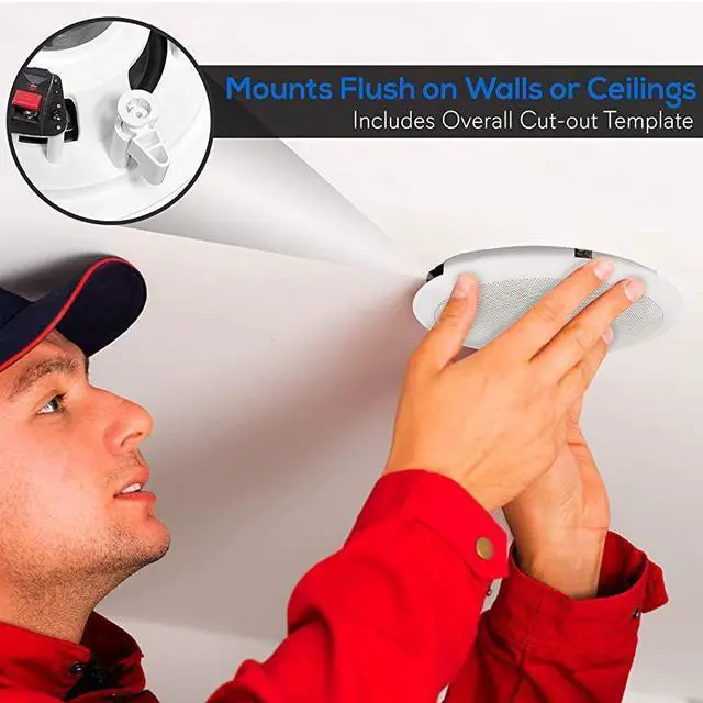 Alt view image 4 of 7 - 8 Ceiling Wall Mount Speakers Pair of 2Way Midbass Woofer Speaker 70v Transformer Directable 1 Titanium Dome Tweeter Flush Design w 55Hz22kHz Frequency Response amp 300 Watts Peak  PDIC80T