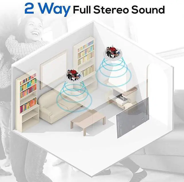 Alt view image 5 of 7 - 8 Ceiling Wall Mount Speakers Pair of 2Way Midbass Woofer Speaker 70v Transformer Directable 1 Titanium Dome Tweeter Flush Design w 55Hz22kHz Frequency Response amp 300 Watts Peak  PDIC80T