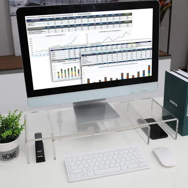 Alt view image 5 of 7 - Acrylic Monitor Stand Riser Dual Monitor Stand with Adjustable Length and Angle 3 Shelf Monitor Stand Riser with Anti-Slip Mat for Laptop Computer PC Printer TV Screen