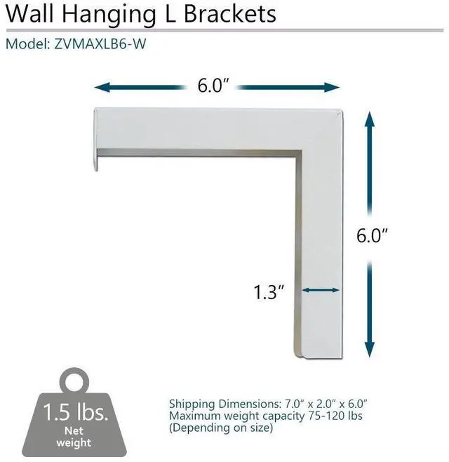 Alt view image 3 of 6 - forElite Screens 6" White Universal Projector Screen L-Brackets, Single Metal Welded Construction, Easy Adjustable Extension for Perfect Screen Placement, Wall or Ceiling Mount - Includes Hooks and