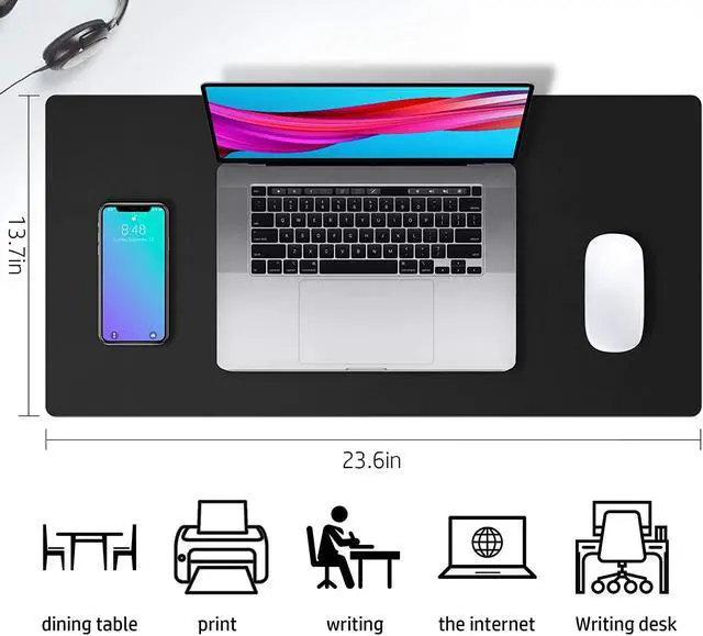 Alt view image 4 of 7 - Leather Desk Pad Protector Mouse Pad Office Desk Mat Non-Slip PU Leather Desk Blotter Laptop Desk Pad Waterproof Desk Writing Pad for Office and Home (Black 23.6 x 13.7)