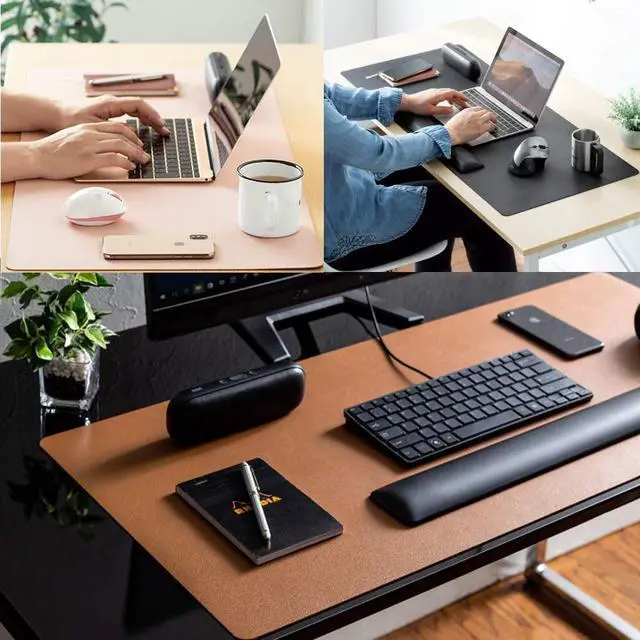 Alt view image 7 of 7 - Leather Desk Pad Protector Mouse Pad Office Desk Mat Non-Slip PU Leather Desk Blotter Laptop Desk Pad Waterproof Desk Writing Pad for Office and Home (Black 23.6 x 13.7)