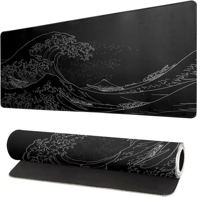 Main image of Japanese Sea Wave Large Mouse Pad Anime Black Gaming Mouse Pad Extended Kanagawa Mouse Mat Desk Pad 3mm Thick Long Non-Slip Rubber Base Mice Pad 31.5 X 11.8 Inch