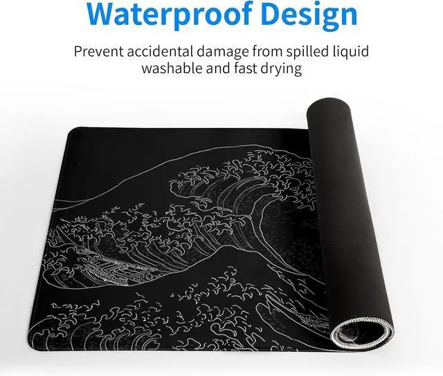 Alt view image 5 of 7 - Japanese Sea Wave Large Mouse Pad Anime Black Gaming Mouse Pad Extended Kanagawa Mouse Mat Desk Pad 3mm Thick Long Non-Slip Rubber Base Mice Pad 31.5 X 11.8 Inch