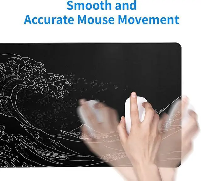 Alt view image 7 of 7 - Japanese Sea Wave Large Mouse Pad Anime Black Gaming Mouse Pad Extended Kanagawa Mouse Mat Desk Pad 3mm Thick Long Non-Slip Rubber Base Mice Pad 31.5 X 11.8 Inch