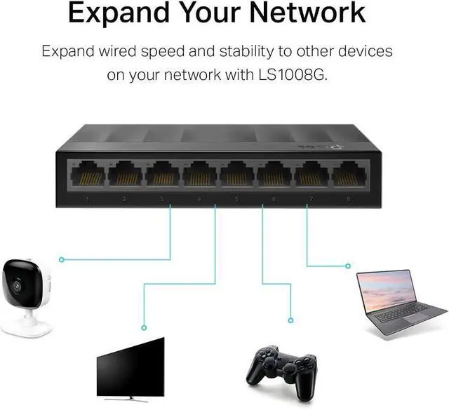 Alt view image 6 of 7 - for Litewave 8 Port Gigabit Ethernet Switch | Desktop Ethernet Splitter | Plastic Case | Unshielded Network Switch | Plug & Play | Fanless Quiet | Unmanaged (LS1008G)