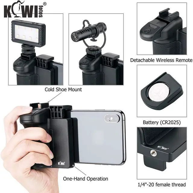 Alt view image 3 of 7 - FOR 3 in 1 Cell Phone Tripod Mount Phone Camera Grip Handle Holder with Detachable Bluetooth Shutter Remote Control and Cold Shoe Mount for iPhone Android Smartphone Selfie Vlog Video Shooting