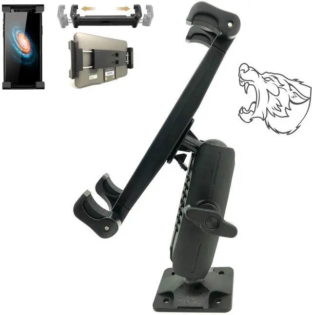 Alt view image 2 of 5 - Heavy Duty Smartphone Tablet GPS AMPS Drill Base Dash ELD Mount for iPad Pro 12.9 Air Mini Galaxy Tab & GPS for Car Commercial Vehicle Van Semi Truck Fleet Limo (Holder fit iPhone 11 XR XS X S9 S20)