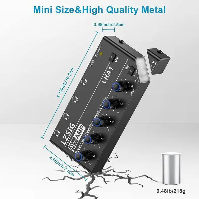 Alt view image 5 of 6 - Headphone Amplifier 4 Channel Metal Stereo Audio Amplifier Mini Earphone Splitter with Power Adapter 1/4 & 1/8 TRS Headphones Output and TRS Audio Input for Sound Mixer DC 12V-LHA1