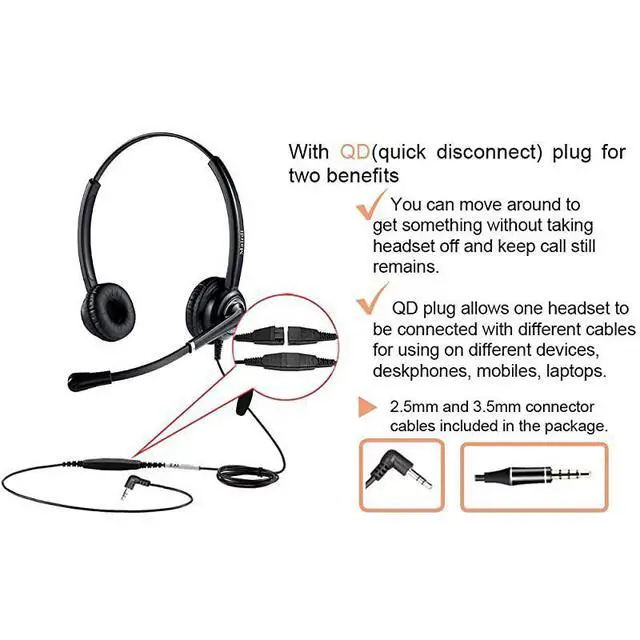 Alt view image 7 of 7 - Headset with Noise Canceling Microphone for Panasonic Telephone Including 35mm Connector for Smartphone PC Laptop Office CallCenter Headset for Cisco ATT Vtech Undiden Cordless DECT Phone