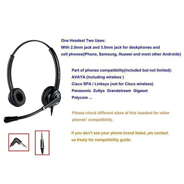 Alt view image 6 of 7 - Headset with Noise Canceling Microphone for Panasonic Telephone Including 35mm Connector for Smartphone PC Laptop Office CallCenter Headset for Cisco ATT Vtech Undiden Cordless DECT Phone