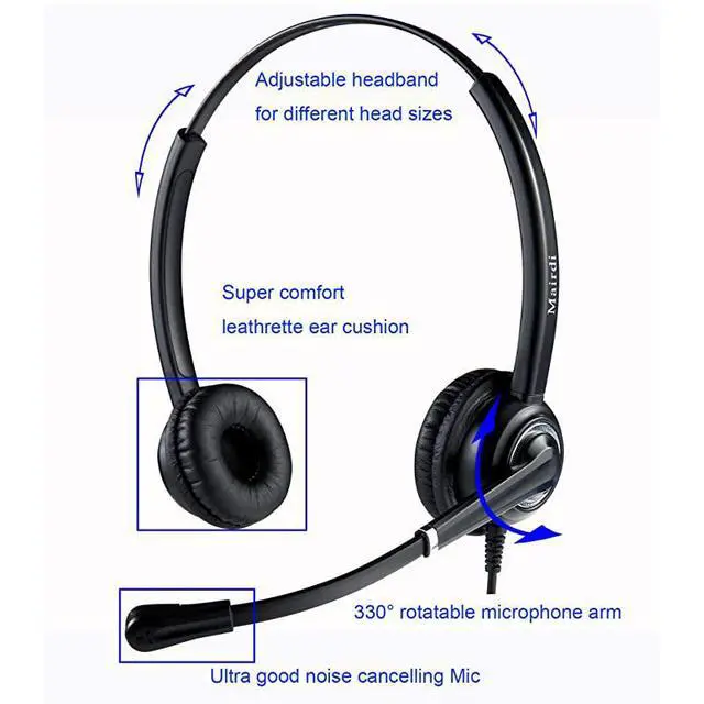 Alt view image 3 of 7 - Headset with Noise Canceling Microphone for Panasonic Telephone Including 35mm Connector for Smartphone PC Laptop Office CallCenter Headset for Cisco ATT Vtech Undiden Cordless DECT Phone