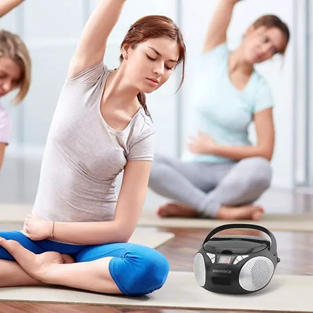 Alt view image 3 of 6 - MD6924 Portable Top Loading CD Boombox with AMFM Stereo Radio in Black | CDRCDRW Compatible | LED Display | AUX Port Supported | Programmable CD Player |