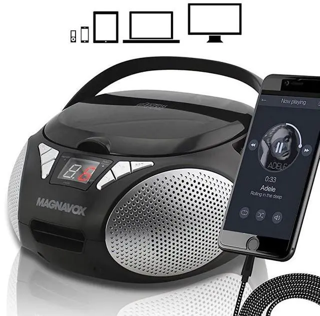 Alt view image 5 of 6 - MD6924 Portable Top Loading CD Boombox with AMFM Stereo Radio in Black | CDRCDRW Compatible | LED Display | AUX Port Supported | Programmable CD Player |