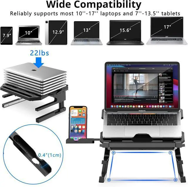 Alt view image 2 of 7 - Laptop Stand 20 Angles Two-Layer Height Adjustable Laptop Stands Portable Laptop Riser with 360 Rotating Base Storage Space & Extra Phone Holders Compatible with 10-17 Laptops Black