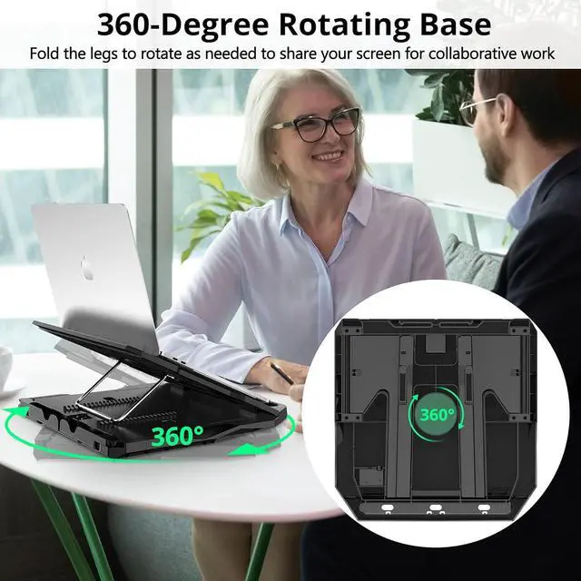 Alt view image 4 of 7 - Laptop Stand 20 Angles Two-Layer Height Adjustable Laptop Stands Portable Laptop Riser with 360 Rotating Base Storage Space & Extra Phone Holders Compatible with 10-17 Laptops Black