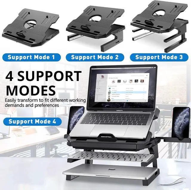 Alt view image 5 of 7 - Laptop Stand 20 Angles Two-Layer Height Adjustable Laptop Stands Portable Laptop Riser with 360 Rotating Base Storage Space & Extra Phone Holders Compatible with 10-17 Laptops Black