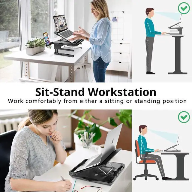 Alt view image 7 of 7 - Laptop Stand 20 Angles Two-Layer Height Adjustable Laptop Stands Portable Laptop Riser with 360 Rotating Base Storage Space & Extra Phone Holders Compatible with 10-17 Laptops Black