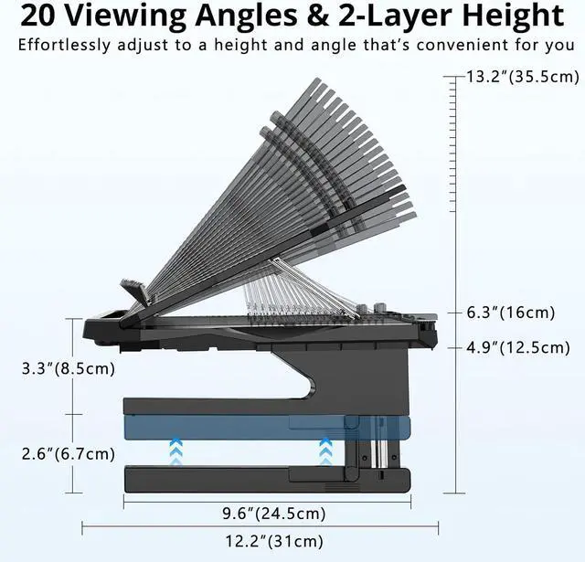Alt view image 3 of 7 - Laptop Stand 20 Angles Two-Layer Height Adjustable Laptop Stands Portable Laptop Riser with 360 Rotating Base Storage Space & Extra Phone Holders Compatible with 10-17 Laptops Black