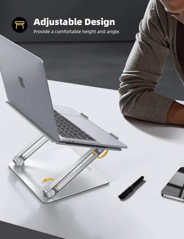 Alt view image 2 of 7 - FOR-Laptop Stand Riser Portable - Foldable Height Adjustable Ergonomic Computer Notebook Stand Holder Lift for Desk Compatible with MacBook Air Pro Dell XPS HP (10-17) - Silver