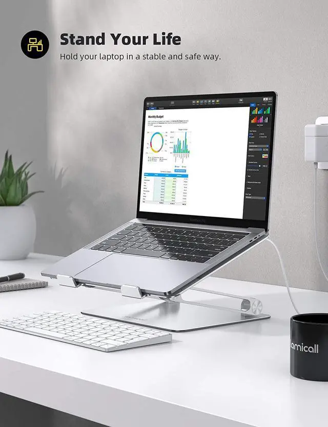 Alt view image 3 of 7 - FOR-Laptop Stand Riser Portable - Foldable Height Adjustable Ergonomic Computer Notebook Stand Holder Lift for Desk Compatible with MacBook Air Pro Dell XPS HP (10-17) - Silver