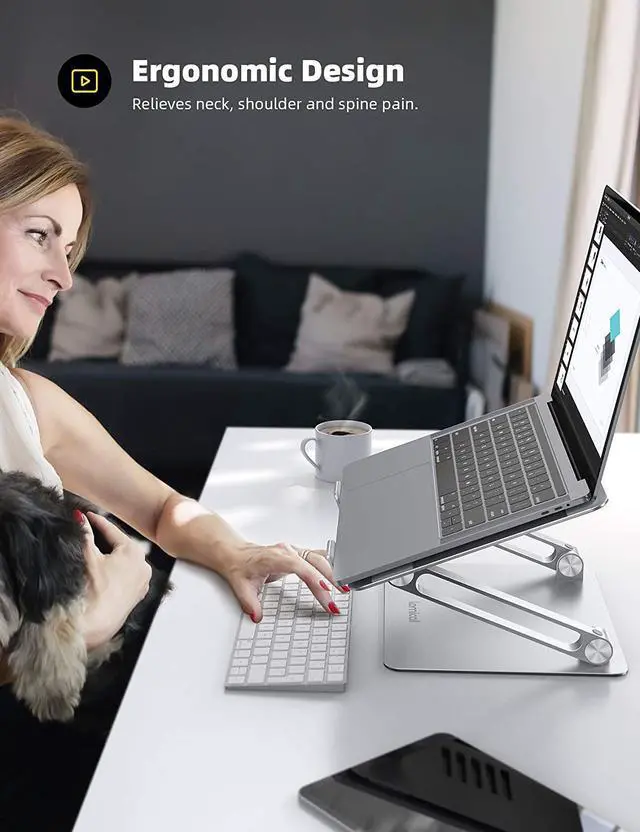 Alt view image 4 of 7 - FOR-Laptop Stand Riser Portable - Foldable Height Adjustable Ergonomic Computer Notebook Stand Holder Lift for Desk Compatible with MacBook Air Pro Dell XPS HP (10-17) - Silver