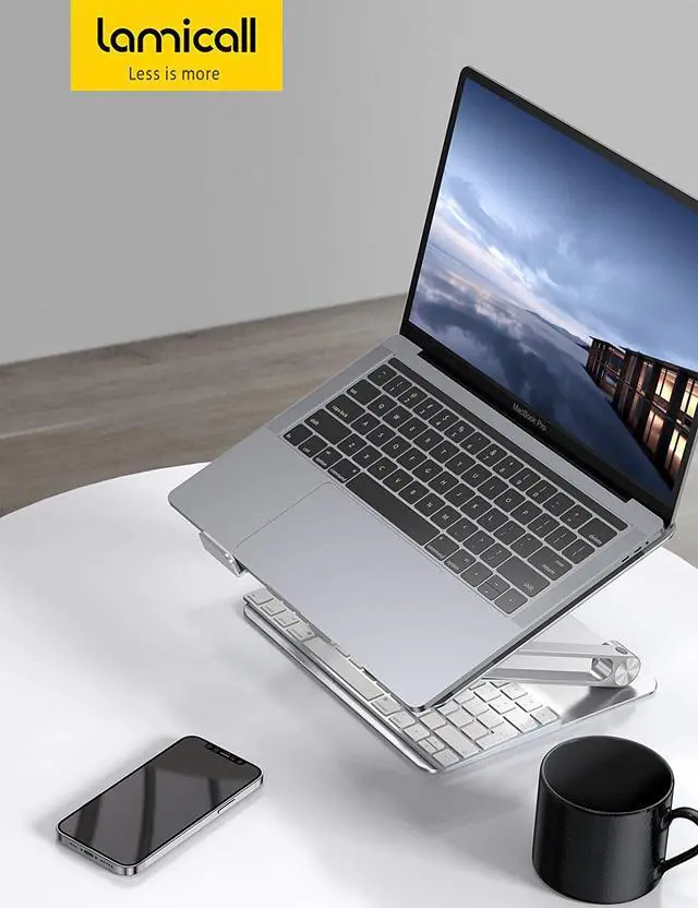 Alt view image 7 of 7 - FOR-Laptop Stand Riser Portable - Foldable Height Adjustable Ergonomic Computer Notebook Stand Holder Lift for Desk Compatible with MacBook Air Pro Dell XPS HP (10-17) - Silver