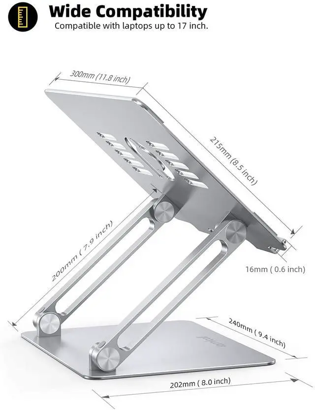 Alt view image 5 of 7 - FOR-Laptop Stand Riser Portable - Foldable Height Adjustable Ergonomic Computer Notebook Stand Holder Lift for Desk Compatible with MacBook Air Pro Dell XPS HP (10-17) - Silver