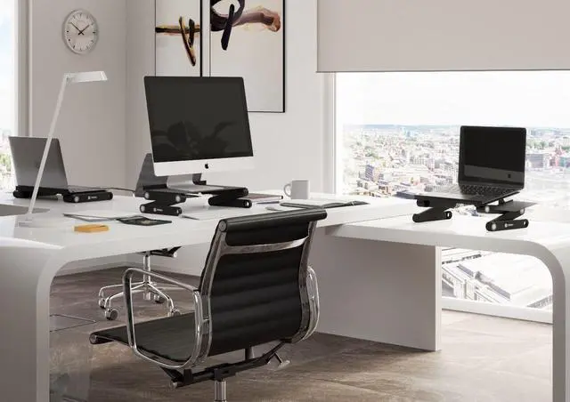 Alt view image 3 of 7 - FOR-Laptop Table Stand Adjustable Riser: Portable with Mouse Pad Fully Ergonomic Mount Ultrabook MacBook Gaming Notebook Light Weight Aluminum Black Bed Tray Desk Book Fans Up to 17 inch