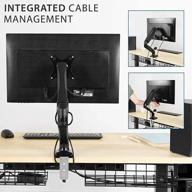 Alt view image 7 of 7 - forHeight Adjustable Monitor Arm Single Counterbalance Desk Mount for Screens up to 27 inches Fully Articulating Black Pneumatic Universal VESA Stand STANDV001O