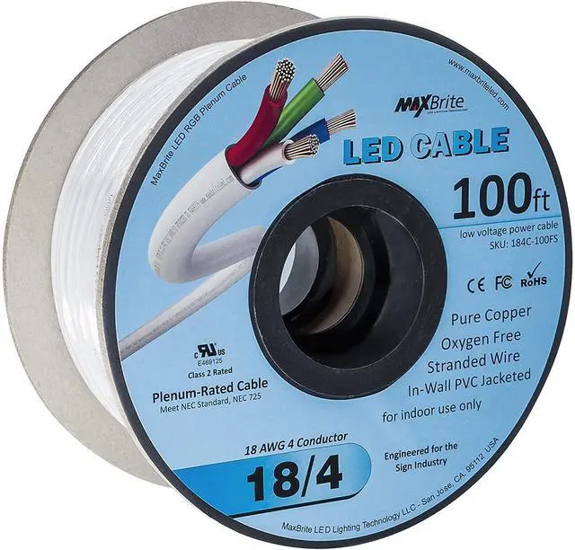 Alt view image 2 of 3 - FOR-LED Cable 4 Conductor Jacketed In-Wall Speaker Wire UL/cUL Class 2 (100ft. Spool)