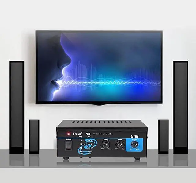 Alt view image 2 of 3 - FOR-Home Audio Power Amplifier System 2X75W Mini Dual Channel Sound Stereo Receiver Box w LED For Amplified Speakers CD Player Theater via 35mm RCA For Studio Home Use  PCA3