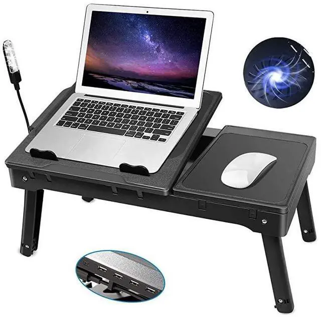 Main image of Laptop Table for Bed-Multi-Functional Laptop Bed Table Tray with Internal Cooling Fan & 2 Independent Laptop Stands-Foldable & 3 Different Height Laptop Desk-LED Lamp-4 Port USB