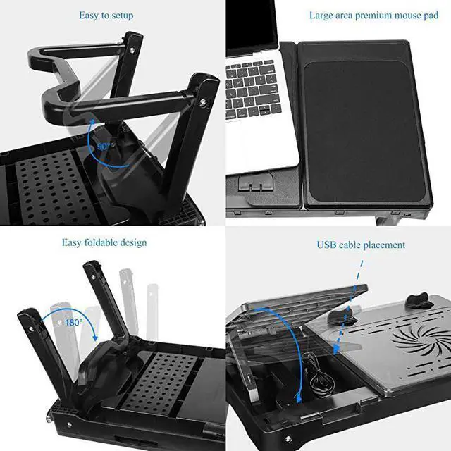Alt view image 7 of 7 - Laptop Table for Bed-Multi-Functional Laptop Bed Table Tray with Internal Cooling Fan & 2 Independent Laptop Stands-Foldable & 3 Different Height Laptop Desk-LED Lamp-4 Port USB