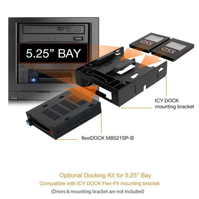 Alt view image 6 of 6 - ICY DOCK 2.5 SSD Dock Trayless Hot-Swap SATA/SAS Mobile Rack for Ext 3.5 Bay - flexiDOCK MB521SP-B