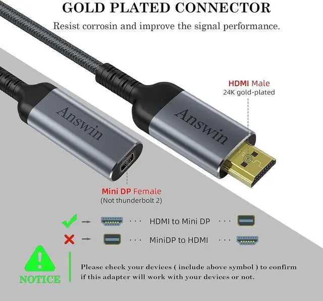 Alt view image 4 of 7 - HDMI to Mini DisplayPort Adapter 4K HDMI to Mini DisplayPort Active HDMI 1.4 Source for Xbox One/360 NS Mac Mini PC/Laptops to Mini DP 1.2 Out Monitor with DisplayPort 1.2/Mini DisplayPort