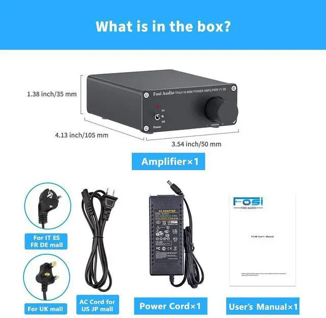 Alt view image 7 of 7 - Good Product Outlet V1.0B 2 Channel Amplifier Stereo Audio Amp Mini Hi-Fi Class D Integrated TPA3116 Amp for Home Speakers 50W x 2 with 19V 4.74A Power Supply