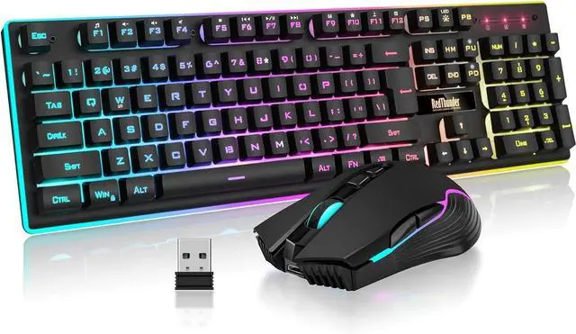 Main image of K10 Wireless Gaming Keyboard and Mouse Combo LED Backlit Rechargeable 3800mAh Battery Mechanical Feel Anti-ghosting Keyboard + 7D 3200DPI Mice for PC Gamer (Black)