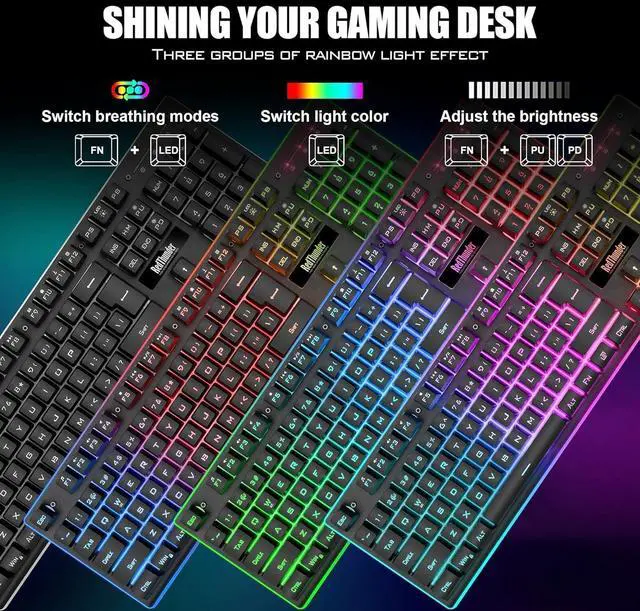 Alt view image 4 of 7 - K10 Wireless Gaming Keyboard and Mouse Combo LED Backlit Rechargeable 3800mAh Battery Mechanical Feel Anti-ghosting Keyboard + 7D 3200DPI Mice for PC Gamer (Black)