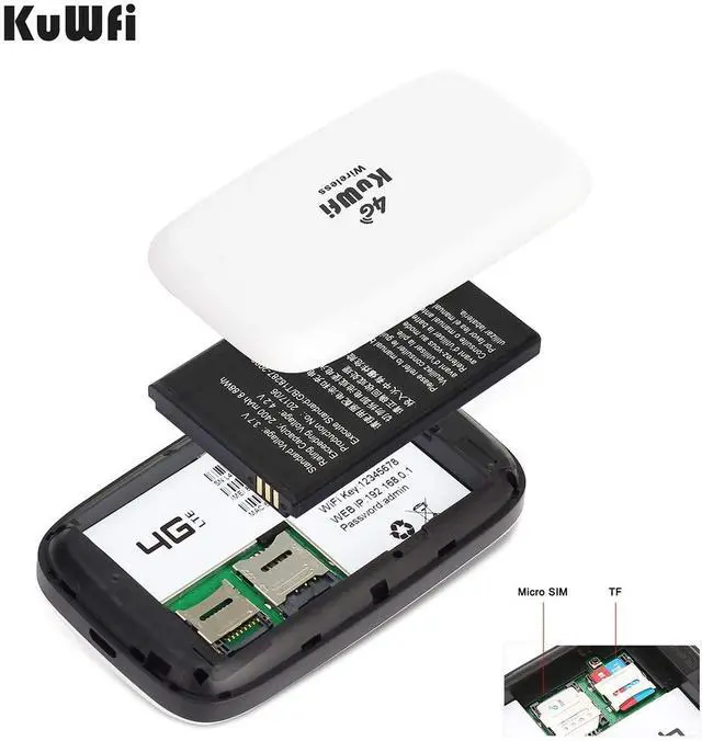 Alt view image 3 of 7 - FOR-KuWFi 4G LTE Mobile WiFi Hotspot Unlocked Wireless Internet Router Devices with SIM Card Slot for Travel Support B1/B3/B5/B7/B8/B20 in Europe Caribbean South America Africa