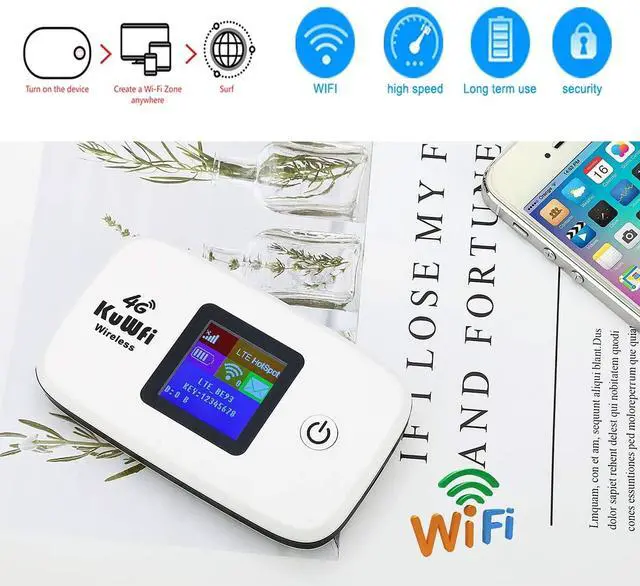 Alt view image 4 of 7 - FOR-KuWFi 4G LTE Mobile WiFi Hotspot Unlocked Wireless Internet Router Devices with SIM Card Slot for Travel Support B1/B3/B5/B7/B8/B20 in Europe Caribbean South America Africa