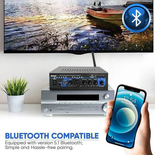 Alt view image 5 of 7 - for Home Bluetooth Audio Power Amplifier 2X120 Watt - Portable 2 Channel Surround Sound Stereo Receiver w/ USB - Amplified Subwoofer Speaker, CD DVD, MP3, iPhone, Phone, Theater, PA System