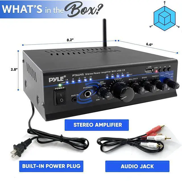 Alt view image 7 of 7 - for Home Bluetooth Audio Power Amplifier 2X120 Watt - Portable 2 Channel Surround Sound Stereo Receiver w/ USB - Amplified Subwoofer Speaker, CD DVD, MP3, iPhone, Phone, Theater, PA System