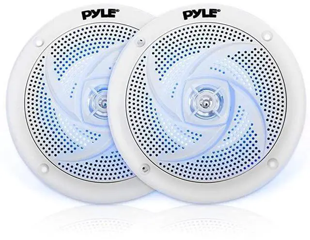 Main image of FOR-LowProfile Waterproof Marine Speakers 240W 65 Inch 2 Way 1 Pair Slim Style Waterproof Weather Resistant Outdoor Audio Stereo Sound System wBlue Illuminating LED Lights White