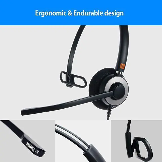 Alt view image 3 of 6 - IPH160 Professional Monaural Noise Cancelling Corded landline Phone Headset for Call CenterOffice with U10P Cable Works with AvayaLucent NortelPolycomSamsungMitel and Many Other IP Phones