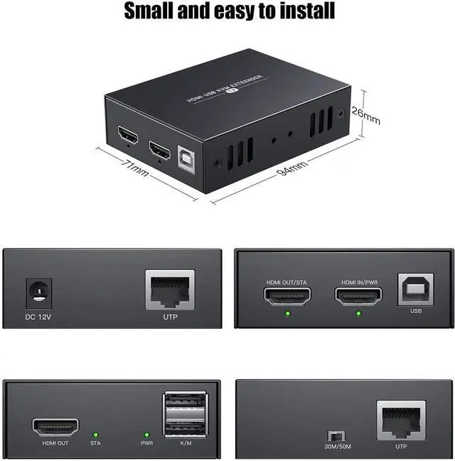 Alt view image 5 of 7 - HDMI KVM USB Extender Transmit 1080p HD Video Over Cat5e/6 Ethernet Cable 50m (164ft) for Mouse and Keyboard Control Remote Signals