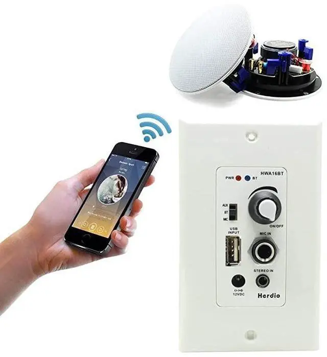 Alt view image 2 of 7 - forHome Audio Package Wall Mount Audio Control Amplifier Receiver System and HCS418 in Ceiling Bathroom Kitchen Living Room Speakers A Pair