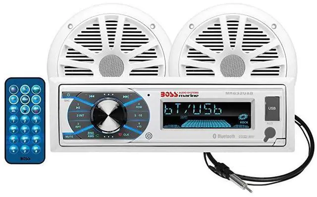 Main image of MCK632WB6 Marine Weatherproof Receiver and Speaker Package Bluetooth Audio USB MP3 AM FM Auxin no CD Player 65 Inch Weatherproof Speakers Marine Dipole Antenna