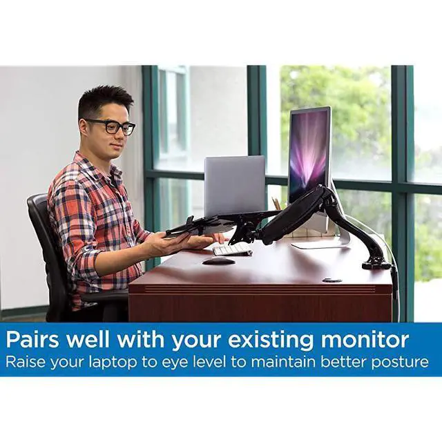 Alt view image 3 of 7 - Laptop Desk Arm | Swivel Laptop Stand with Gas Spring Arm | Height Adjustable Laptop Arm Mount for MacBook, Dell, HP & 11-17 Inch Laptops