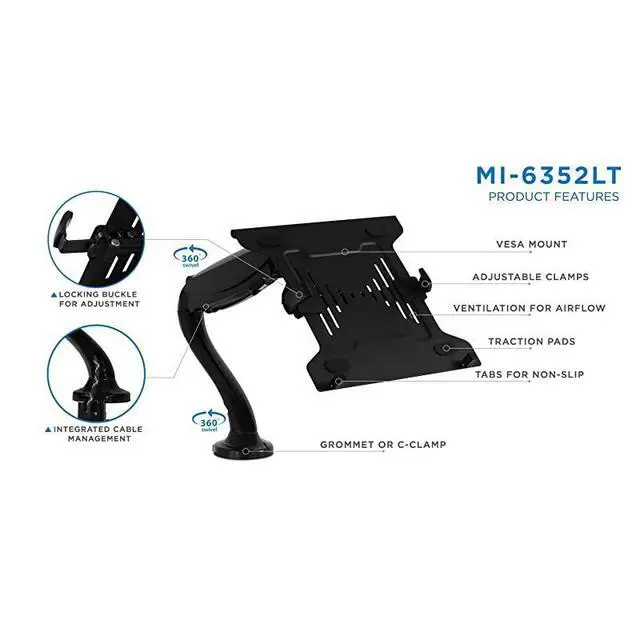 Alt view image 6 of 7 - Laptop Desk Arm | Swivel Laptop Stand with Gas Spring Arm | Height Adjustable Laptop Arm Mount for MacBook, Dell, HP & 11-17 Inch Laptops